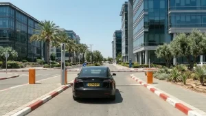 רכב מול מחסום כניסה לחניון